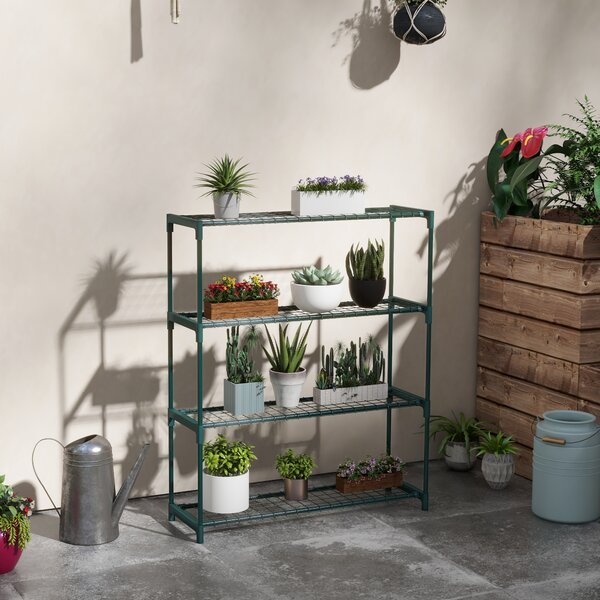 Outsunny Scaffale Porta Piante a 4 Livelli da Esterno e Interno in Acciaio, 89x28x107cm, Verde