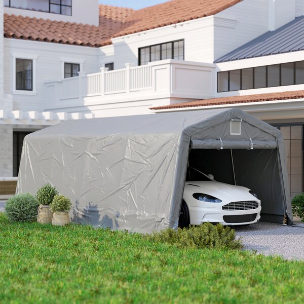 Outsunny Tendone per Auto e Feste con 2 Finestre Laterali, in Acciaio Zincato e PE, 618x265/330x240 cm, Grigio Chiaro|Aosom