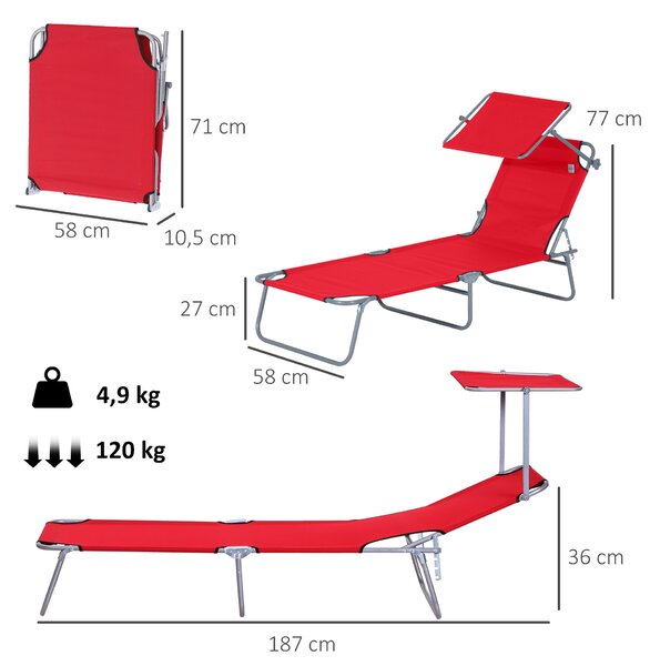Outsunny Sdraio da Giardino Pieghevole con Tettuccio Regolabile e Schienale Reclinabile a 4 Livelli, Rosso