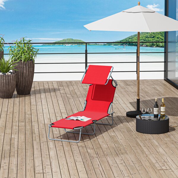 Outsunny Sdraio da Giardino Pieghevole con Tettuccio Regolabile e Schienale Reclinabile a 4 Livelli, Rosso