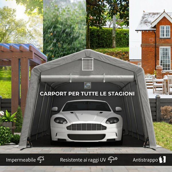 Outsunny Tendone per Auto e Feste con 2 Finestre Laterali, in Acciaio Zincato e PE, 618x265/330x240 cm, Grigio Chiaro|Aosom