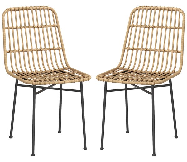 HOMCOM Set 2 Sedie per Cucina e Soggiorno Stile Boho in Rattan PE e Acciaio, 45x57x83 cm, Giallo | Aosom Italy