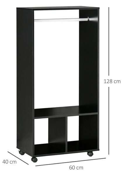 HOMCOM Mobile Appendiabiti con 2 Ripiani Aperti e Barra in Alluminio, in Truciolato, 60x40x128 cm, Nero | Aosom Italy