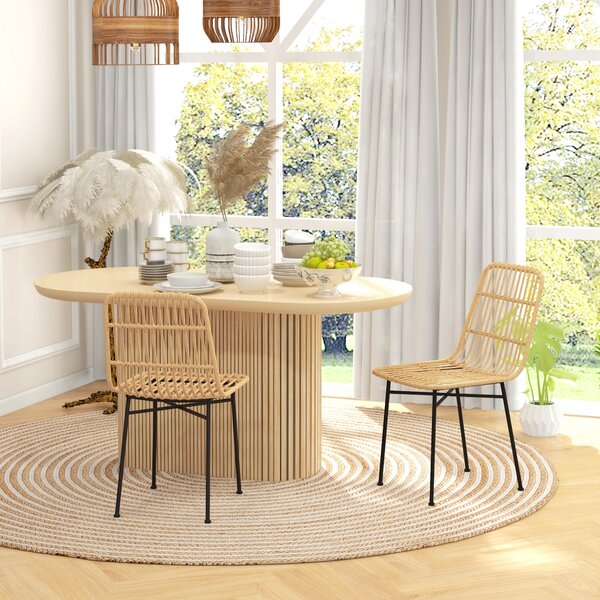 HOMCOM Set 2 Sedie per Cucina e Soggiorno Stile Boho in Rattan PE e Acciaio, 45x57x83 cm, Giallo | Aosom Italy