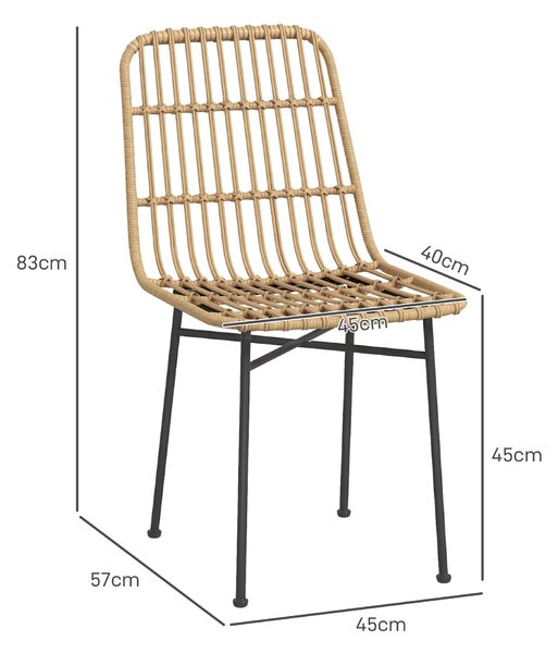 HOMCOM Set 2 Sedie per Cucina e Soggiorno Stile Boho in Rattan PE e Acciaio, 45x57x83 cm, Giallo | Aosom Italy