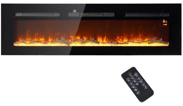 HOMCOM Camino Elettrico 1800W Regolabile con Telecomando, in Acciaio e Vetro Temperato, 152.4x15.8x45 cm, Nero