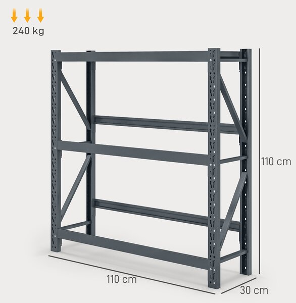HOMCOM Scaffale per 6 Casse di Bevande Autoportante a 3 Livelli con Ripiani Regolabili, 110x30x110cm, Grigio