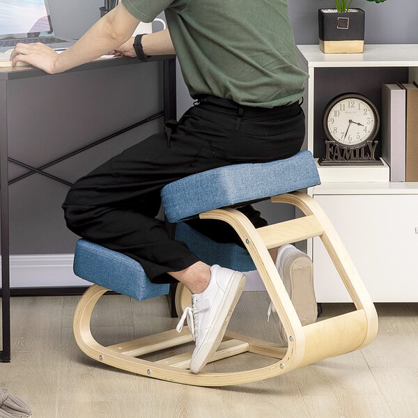 Vinsetto Sedia Inginocchiatoio Ergonomica con funzione di inclinazione e Legno di Betulla, 51x69x58cm, Blu| Aosom Italy