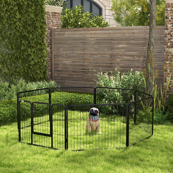 PawHut Recinto per Cani a 8 Pezzi Modulabili per Interno ed Esterno, con Accesso Sicuro, Facile da Riporre, in Acciaio, 80x60 cm, Nero | Aosom Italy