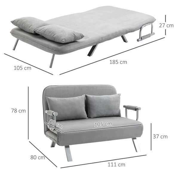 HOMCOM Divano Letto Singolo in Finta Pelle con Seduta Regolabile in 5 Posizioni, 105x80x78 cm, Grigio Chiaro