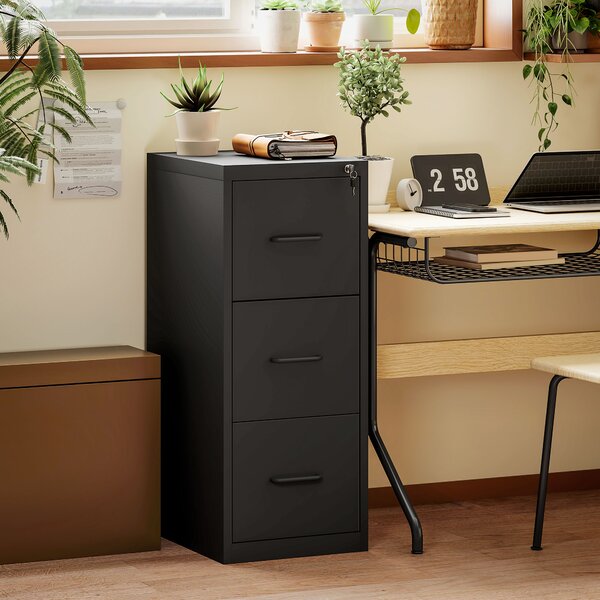 HOMCOM Schedario Portadocumenti Minimal a 3 Cassetti con Barra Regolabile, in Acciaio, 36.5x46.2x99 cm, Nero