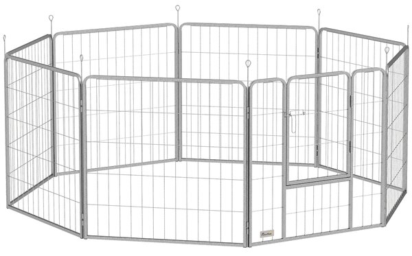 PawHut Recinto per Cani a 8 Pannelli Modulabili Pieghevole con Porta in Acciaio, Altezza 80 cm, Argento