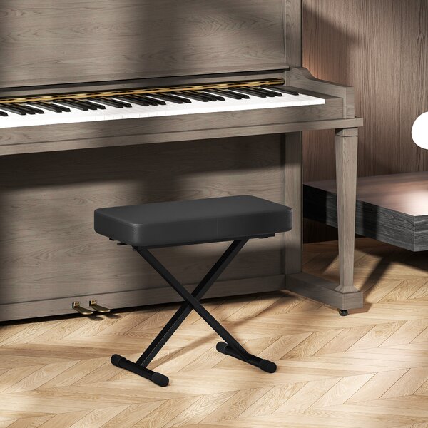 HOMCOM Sgabello per Pianoforte Pieghevole e Regolabile su 4 Altezze, in Pelle PU, Schiuma e Metallo, 60x32x53-63 cm, Nero