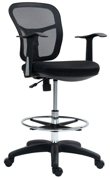 HOMCOM Sedia Girevole con Anello Poggiapiedi e Schienale Ricurvo, in Poliestere, Schiuma e Plastica, 55x58x94 cm, Nero