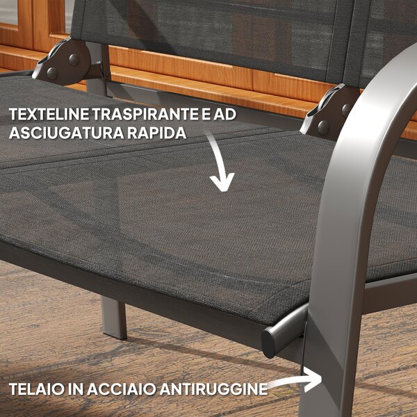 Outsunny Set da Esterno 4pz con Tavolino, 2 Sedie e Divanetto con Schienale Regolabile, in Acciaio e Textilene Nero