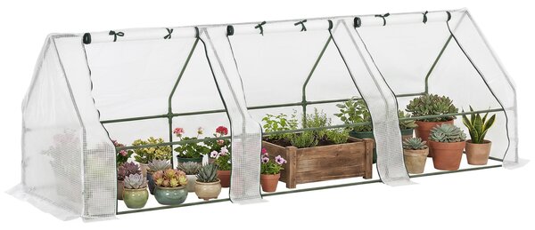 Outsunny Serra a Tunnel da Giardino con 3 porte avvolgibili, struttura in acciaio e copertura in PE, 270x90x90cm, Bianco | Aosom Italy