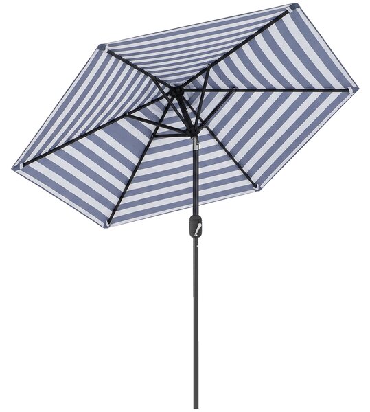 Outsunny Ombrellone da Giardino Inclinabile Φ230cm, Apertura a Manovella, Palo in Metallo e 6 Stecche, Blu e Bianco