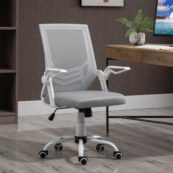 Vinsetto Sedia da Ufficio Ergonomica con Braccioli e Supporto Lombare, in Tessuto Effetto Lino, 62.5x55x94-104 cm, Grigia | Aosom Italy