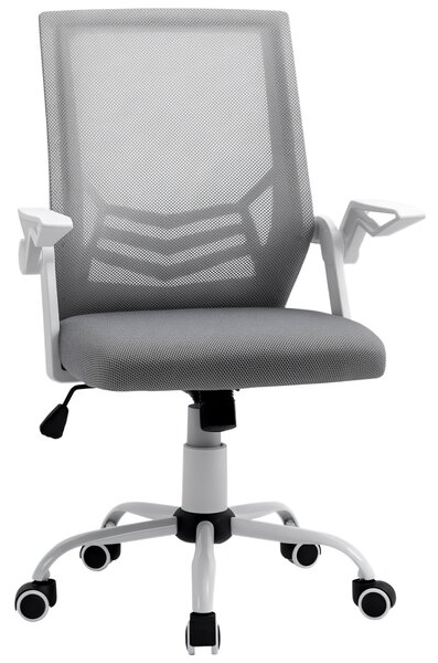 Vinsetto Sedia da Ufficio Ergonomica con Braccioli e Supporto Lombare, in Tessuto Effetto Lino, 62.5x55x94-104 cm, Grigia | Aosom Italy