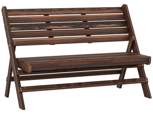 Outsunny Panchina da Giardino da 2 Posti Pieghevole, Panchina da Esterno a Doghe in Legno di Pino, Panca per Terrazza Patio e Cortile, 122x63x83 cm, Carbonizzato | Aosom Italy