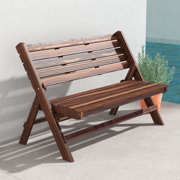 Outsunny Panchina da Giardino da 2 Posti Pieghevole, Panchina da Esterno a Doghe in Legno di Pino, Panca per Terrazza Patio e Cortile, 122x63x83 cm, Carbonizzato | Aosom Italy