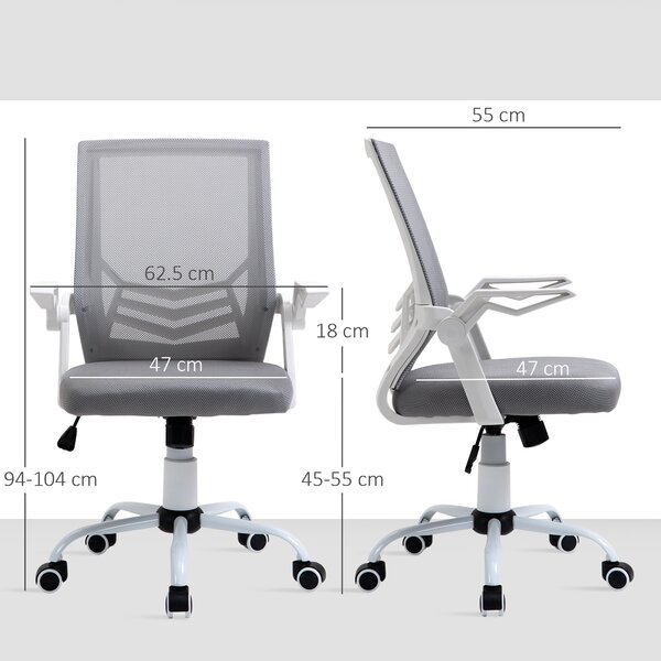 Vinsetto Sedia da Ufficio Ergonomica con Braccioli e Supporto Lombare, in Tessuto Effetto Lino, 62.5x55x94-104 cm, Grigia | Aosom Italy