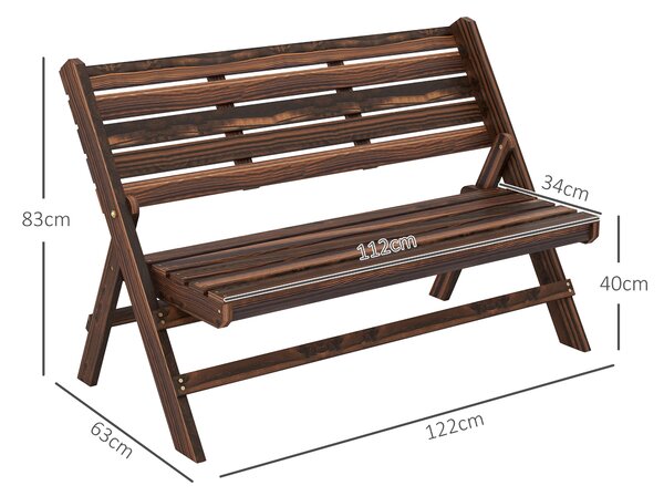 Outsunny Panchina da Giardino da 2 Posti Pieghevole, Panchina da Esterno a Doghe in Legno di Pino, Panca per Terrazza Patio e Cortile, 122x63x83 cm, Carbonizzato | Aosom Italy