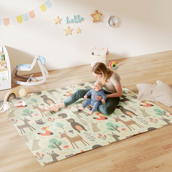 AIYAPLAY Tappeto per Bambini 0-6 Anni a Tema Foresta con Superficie Impermeabile in XPE Multicolore, 196x176x1.5 cm | Aosom Italy