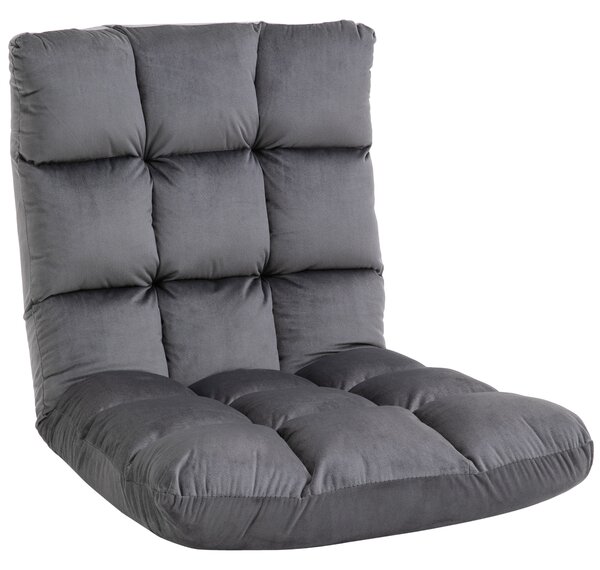 HOMCOM Poltrona da Terra in Velluto con Schienale Reclinabile fino 180° e Imbottitura Spessa, 55x71x53.5cm, Grigio Scuro | Aosom Italy