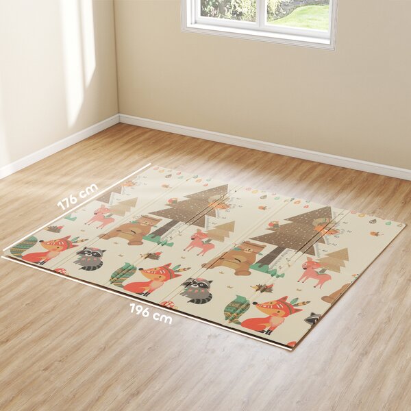 AIYAPLAY Tappeto per Bambini 0-6 Anni a Tema Foresta con Superficie Impermeabile in XPE Multicolore, 196x176x1.5 cm | Aosom Italy