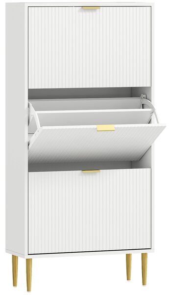 HOMCOM Scarpiera Slim per 18 Paia di Scarpe con 3 Cassetti a Ribalta e Ripiani Regolabili, 60x24x128 cm, Bianco | Aosom Italy