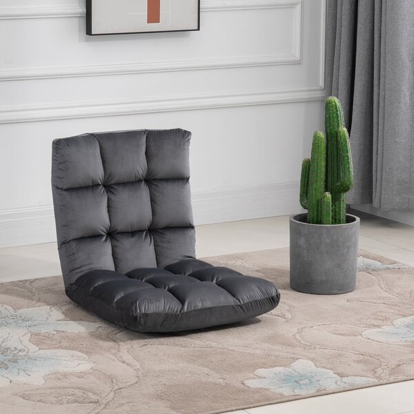 HOMCOM Poltrona da Terra in Velluto con Schienale Reclinabile fino 180° e Imbottitura Spessa, 55x71x53.5cm, Grigio Scuro | Aosom Italy