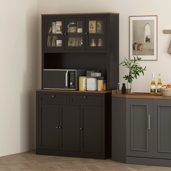 HOMCOM Credenza Cucina Alta con 4 Armadietti, 2 Cassetti e Piano Centrale, 100x40x180 cm, Nero | Aosom Italy