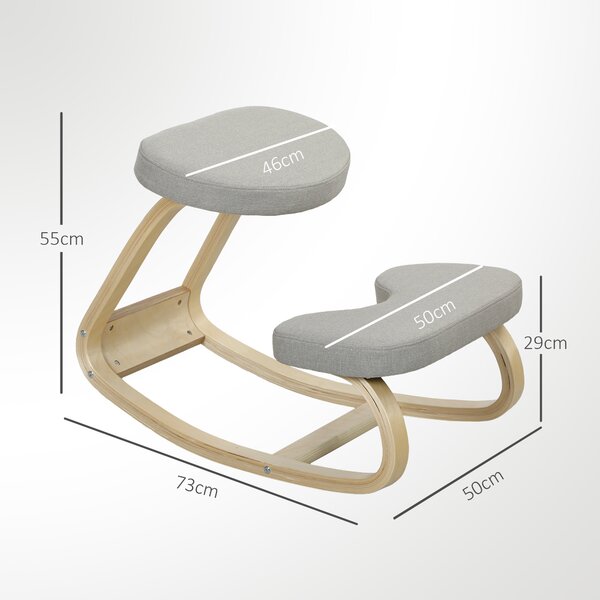 HOMCOM Sedia Inginocchiatoio con Movimento a Dondolo, in Tessuto e Legno di Betulla, 50x73x55 cm, Grigio | Aosom Italy