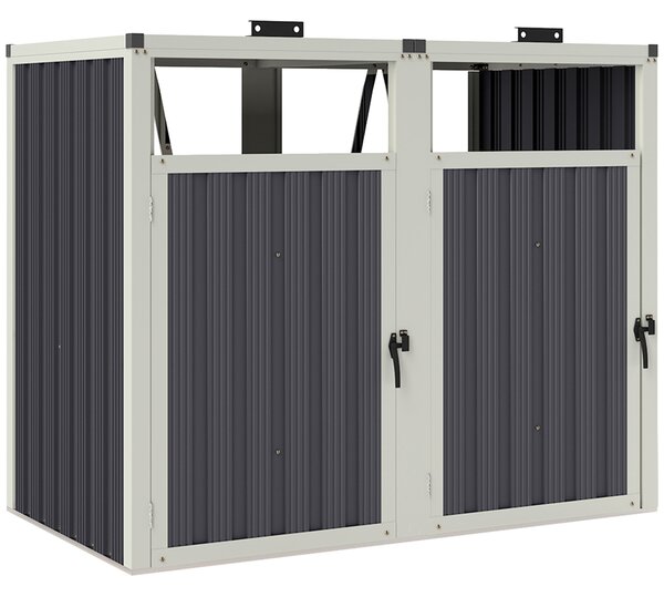 Outsunny Copri Bidoni Spazzatura a 2 Sezioni con Coperchio Sollevabile, in Acciaio Zincato, 146x81x122 cm, Grigio Scuro | Aosom Italy