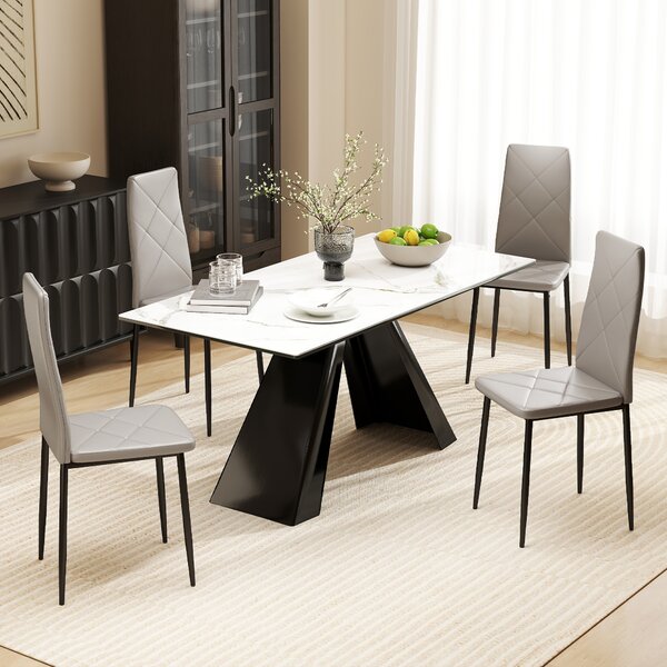 HOMCOM Set di 4 Sedie da Pranzo con Schienale Alto in Finta Pelle e Acciaio, 41x50x97cm, Grigio | Aosom Italy