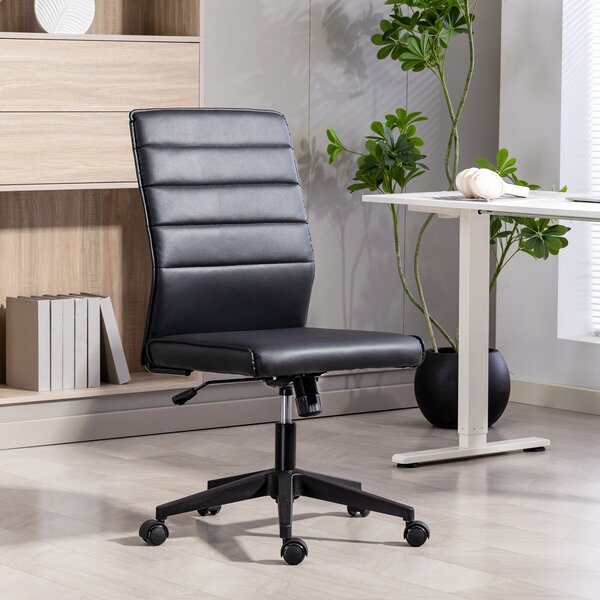 HOMCOM Sedia da Ufficio Ergonomica e Regolabile con Schienale Ricurvo, in Pelle PU e Acciaio, 58x53x97-107 cm, Nero | Aosom Italy