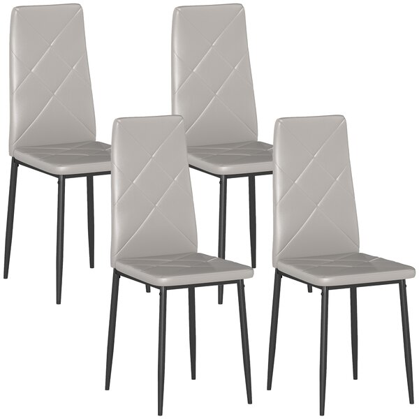 HOMCOM Set di 4 Sedie da Pranzo con Schienale Alto in Finta Pelle e Acciaio, 41x50x97cm, Grigio | Aosom Italy