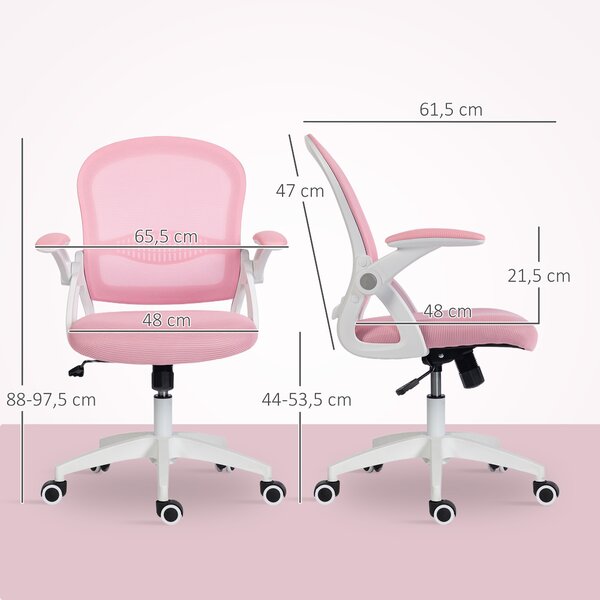 Vinsetto Sedia da Ufficio Ergonomica e Regolabile con Schienale a Rete e Seduta Imbottita, 65.5x61.5x88-97.5 cm, Rosa | Aosom Italy