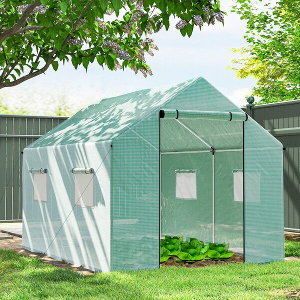 Outsunny Serra a Tunnel 2x3x2 m con Porte e Finestre Avvolgibili e Tetto a Punta, in Acciaio e PE, Verde | Aosom Italy