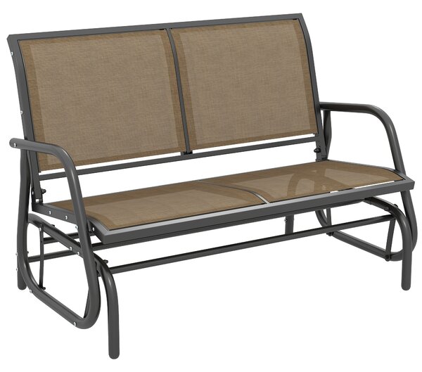 Outsunny Panchina a Dondolo 2 Posti da Giardino in Metallo e Tessuto a Rete, 120x70x85 cm, Marrone Chiaro | Aosom Italy