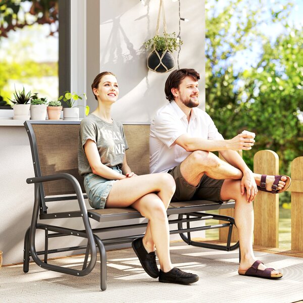 Outsunny Panchina a Dondolo 2 Posti da Giardino in Metallo e Tessuto a Rete, 120x70x85 cm, Marrone Chiaro | Aosom Italy