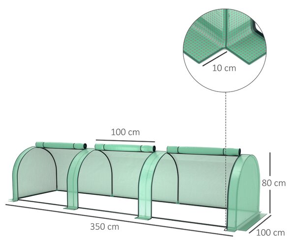 Outsunny Serra a Tunnel da Giardino con Porte Avvolgibili, Struttura in Acciaio e Giunti Plastica, 3x1x0.8 m, Verde | Aosom Italy