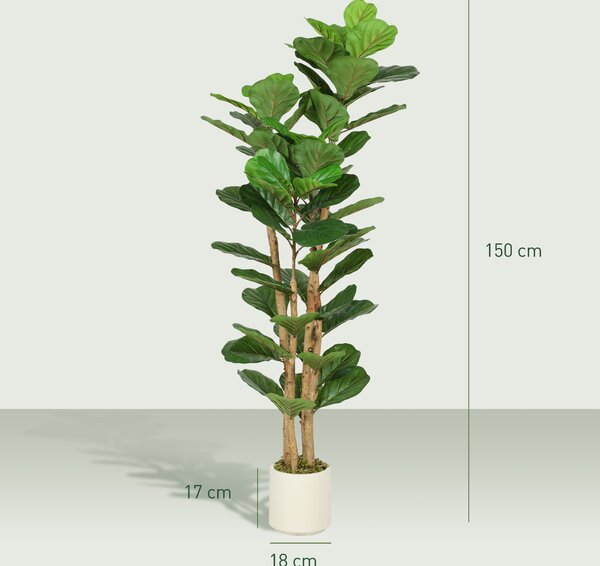 HOMCOM Pianta di Fico Artificiale Verde in PEVA e Legno con Vaso Contenitore in PP e Cemento, 50x50x150 cm | Aosom Italy