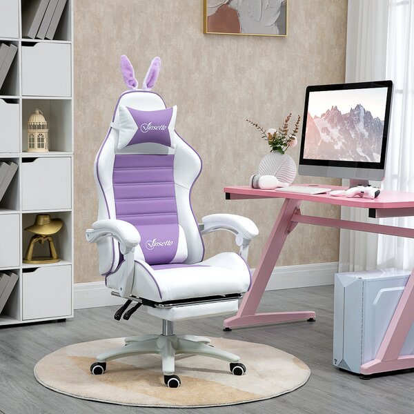 Vinsetto Sedia Gaming con Orecchie da Coniglio, Poggiapiedi, Cuscini, Reclinabile e Altezza Regolabile, Viola | Aosom Italy