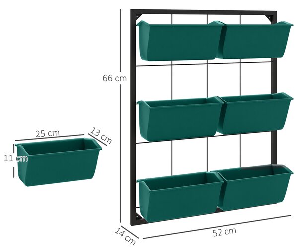 Outsunny Orto Verticale da Parete a 3 Livelli con 6 Vasi, in Acciaio e Plastica, 52x14x66 cm, Verde | Aosom Italy