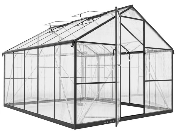 Outsunny Serra per Orto in PC e Alluminio con Porta a Battente e 2 Finestre Regolabili, 304x247x205 cm, Nero | Aosom Italy