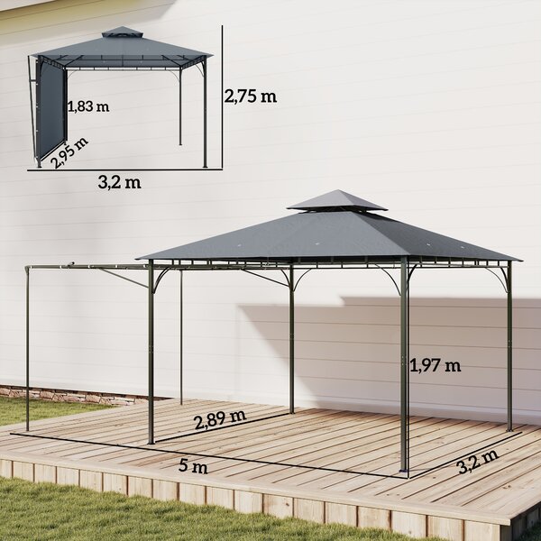 Outsunny Gazebo da Giardino Gazebo da Esterno Tetto Estensibile, 3.2x3.2 m, Grigio | Aosom Italy