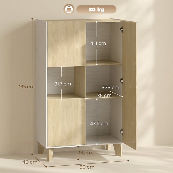 HOMCOM Credenza Cucina, Mobile Cucina a 6 Scomparti con Ante Soft Close per Soggiorno, Salotto, Bianco e Color Legno | Aosom Italy