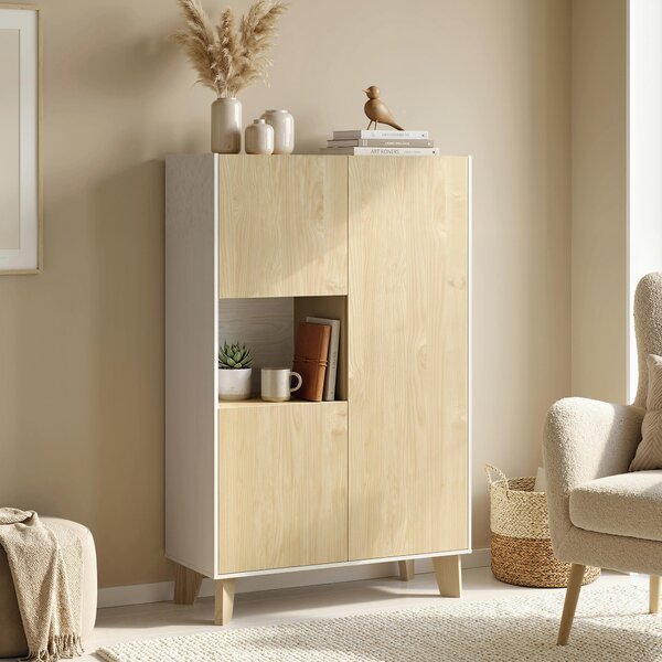 HOMCOM Credenza Cucina, Mobile Cucina a 6 Scomparti con Ante Soft Close per Soggiorno, Salotto, Bianco e Color Legno | Aosom Italy